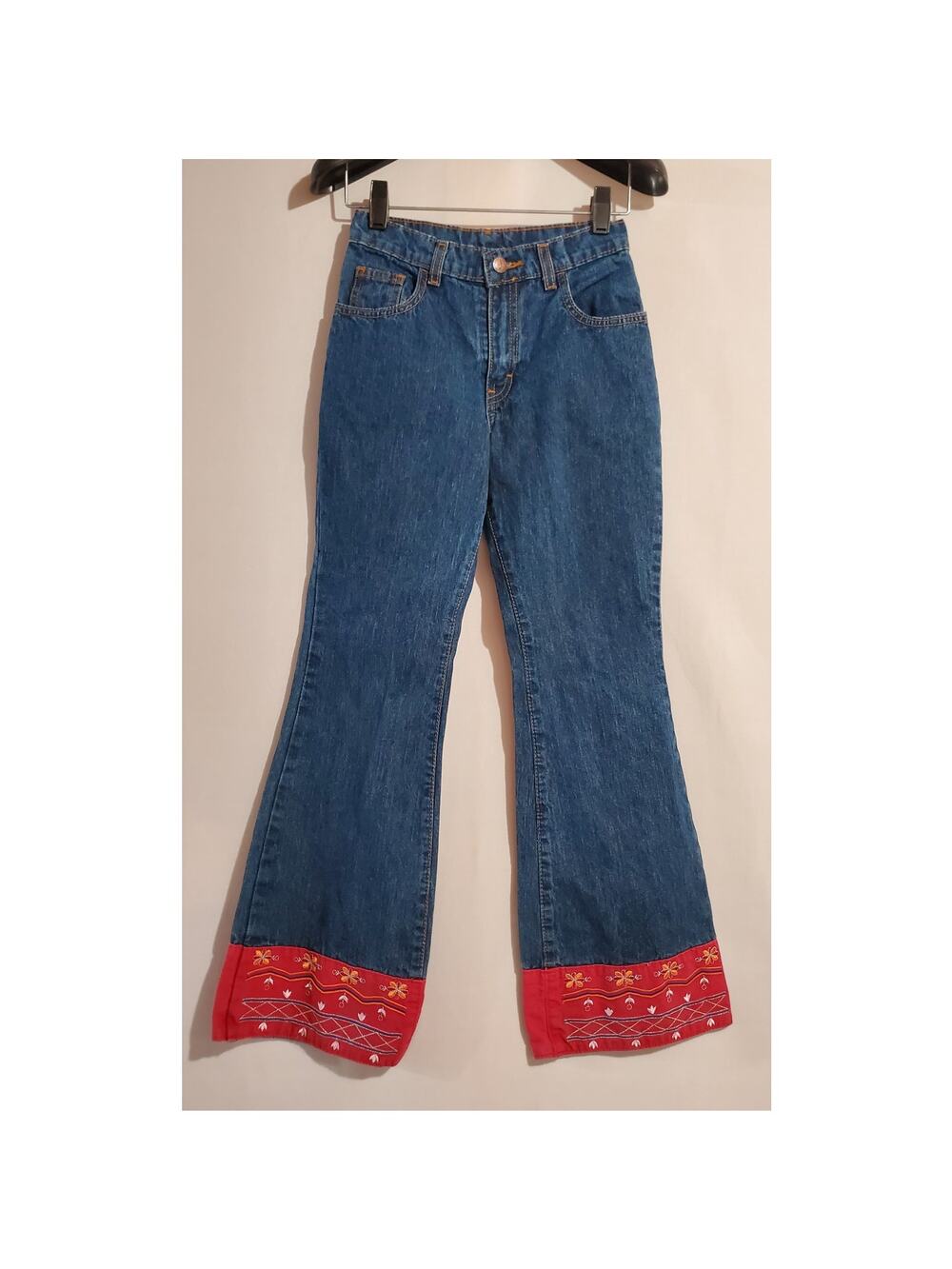 Vtg Jordache Embroidered Flare Hippie Jeans Girls Size 8 Boho 90s Y2K Cotton